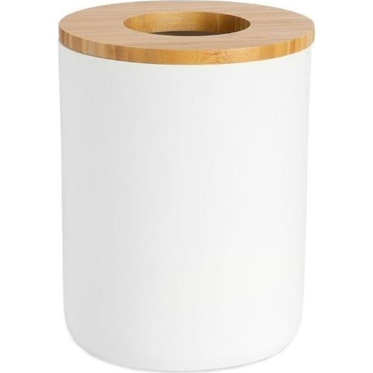 Corbeille de salle de bain ronde en résine et bambou blanc mat et bambou naturel, RECOLLECTION