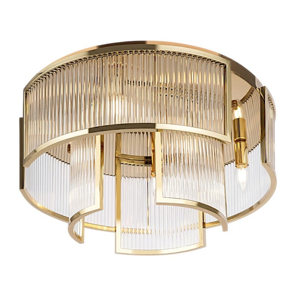 Plafonnier Art Déco verre cannelé – structure dorée ELMA doré, PIER IMPORT