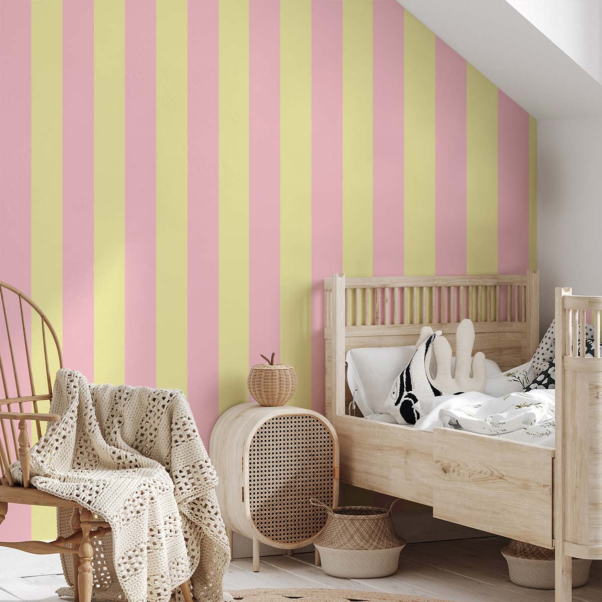 Papier peint panoramique, rayures jaunes rose, HEXOA