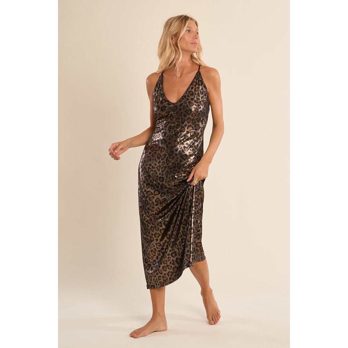 Longue robe de plage, imprimée léopard noir, MOLLY BRACKEN