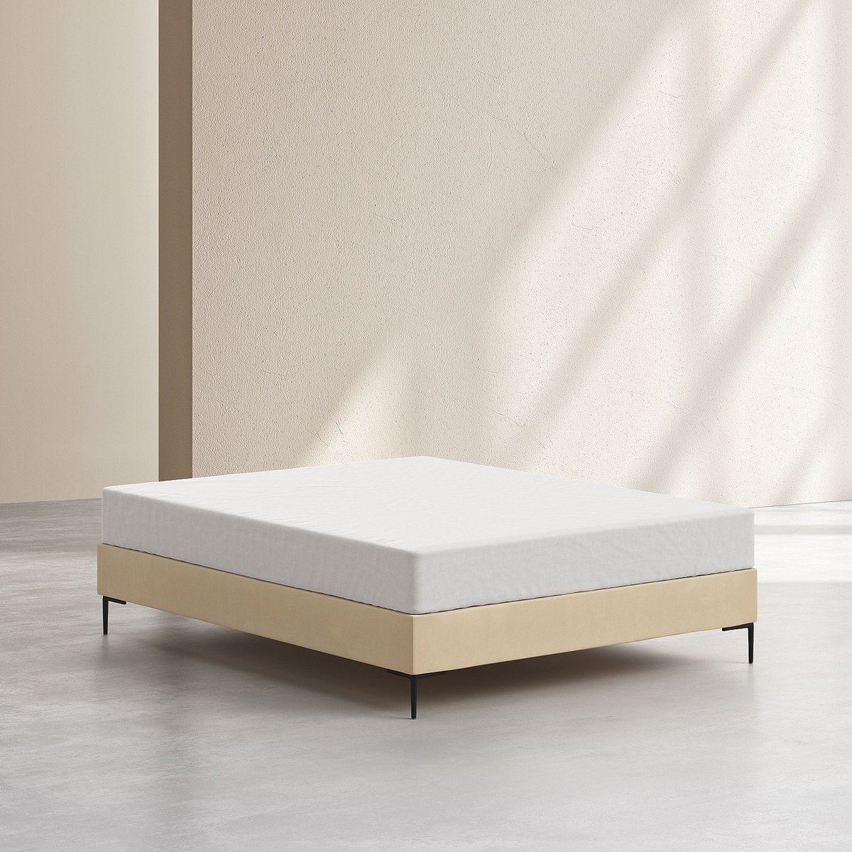Sommier tapissier tissu NOTA crème, HABITAT