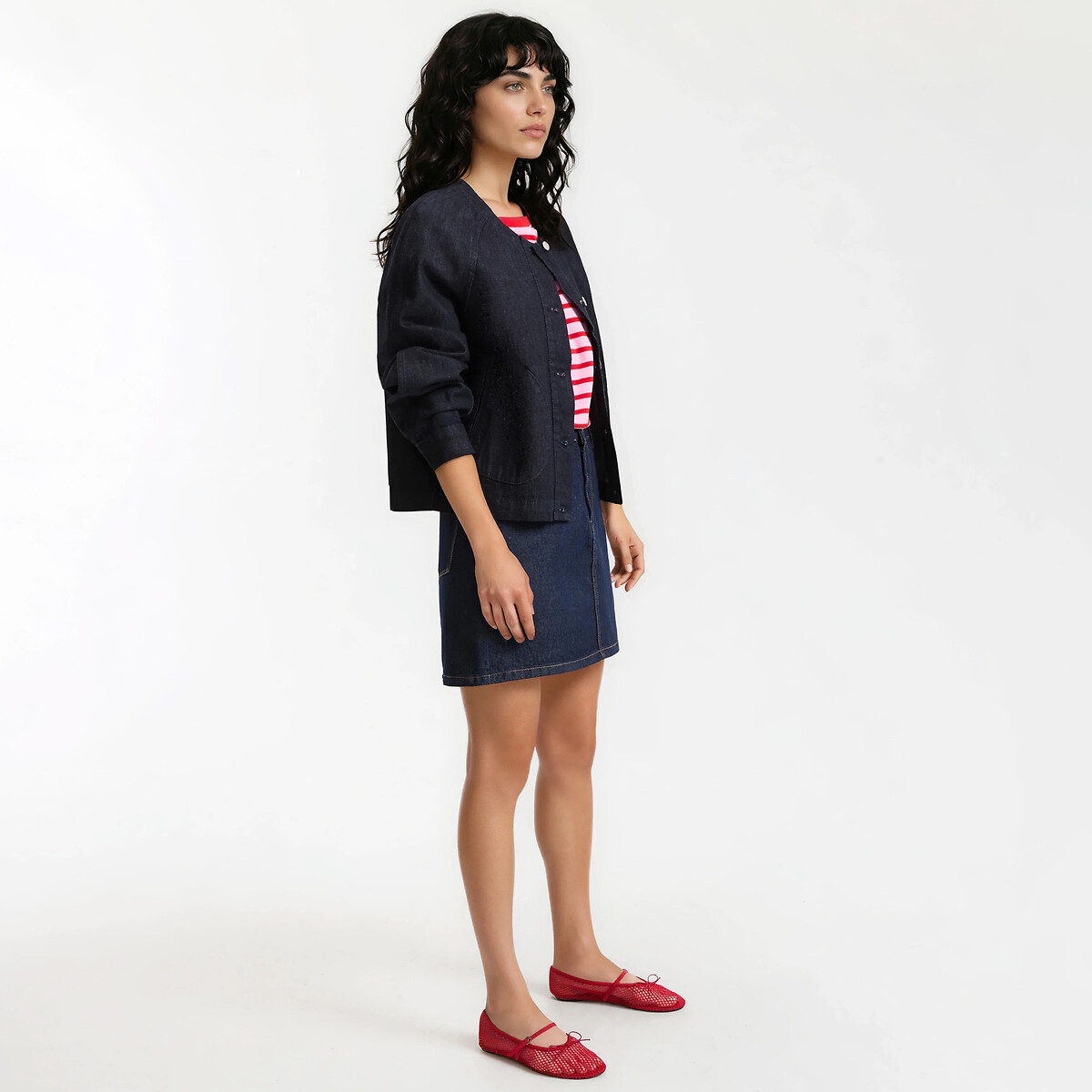 Veste en jean courte, coupe droite bleu brut, LA REDOUTE COLLECTIONS