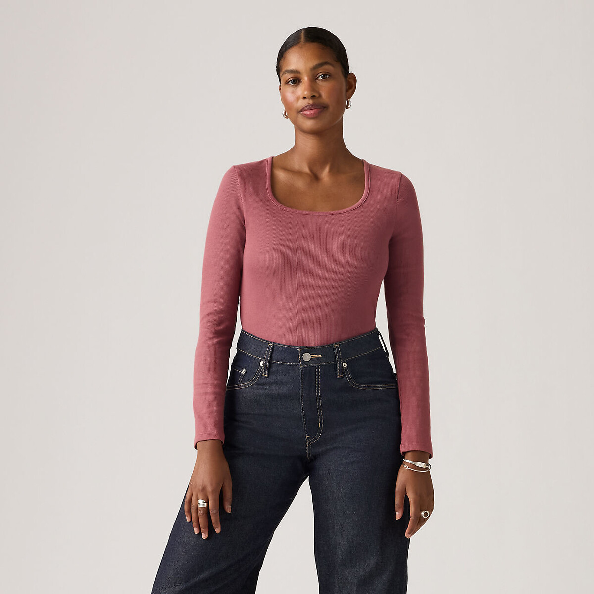 Square Neck T-Shirt with Long Sleeves burgundy, LEVI'S