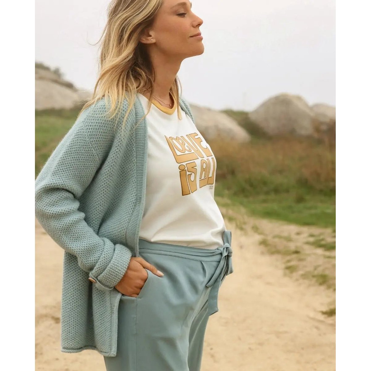 Cardigan de grossesse en maille Abelha sauge, CACHE COEUR