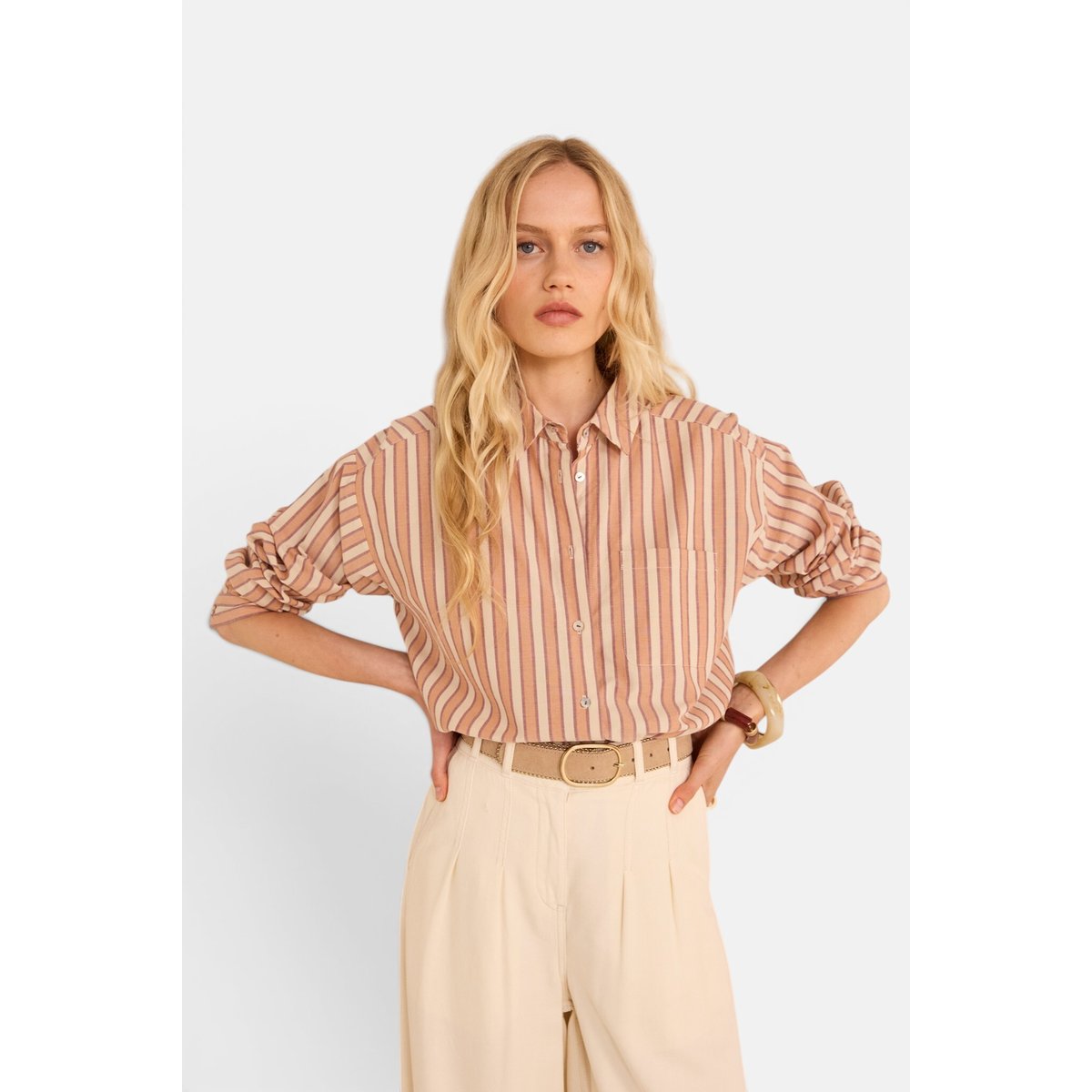 Chemise rayée à manches longues en coton MARILOU creme, Maison 123
