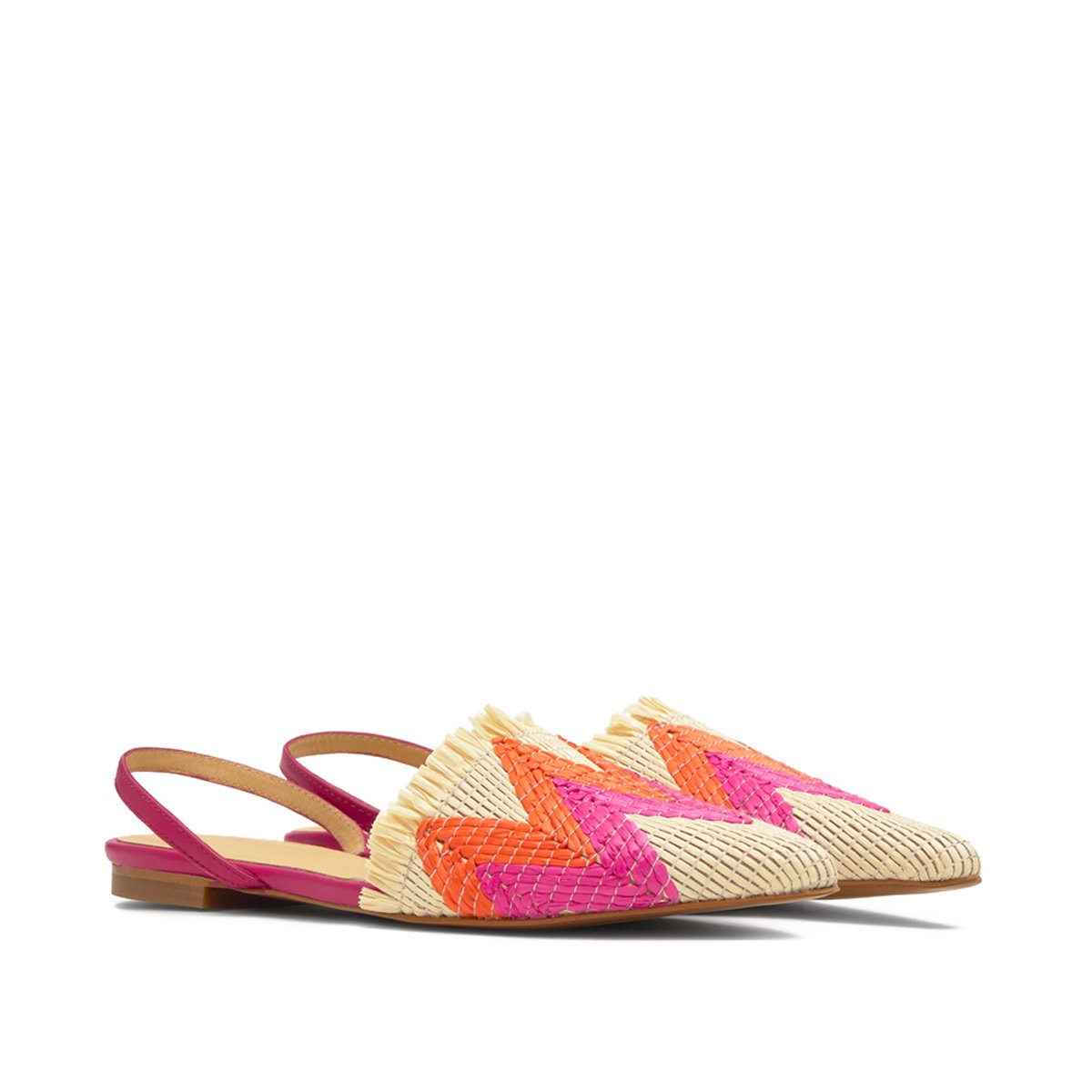 Ballerines ouvertes en raphia tressé et cuir nappa BERTA BERTA FLAT PLATFORM orange, CASTANER