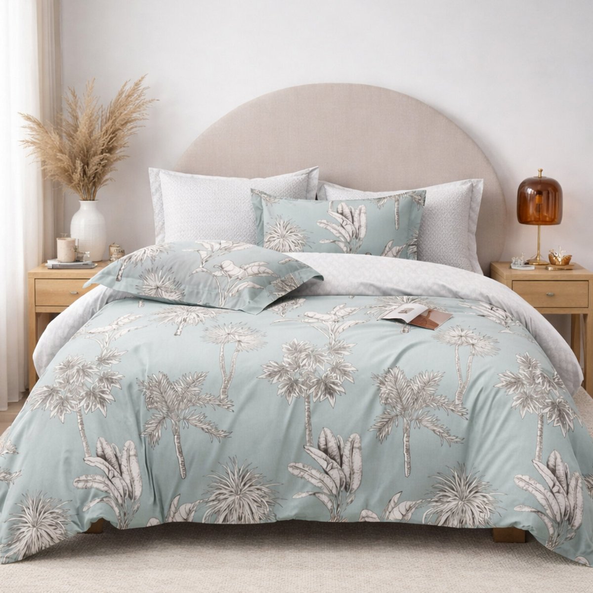 Parure house de couette en coton imprimé palmier gris, Caldone multicolore, C DESIGN HOME TEXTILE