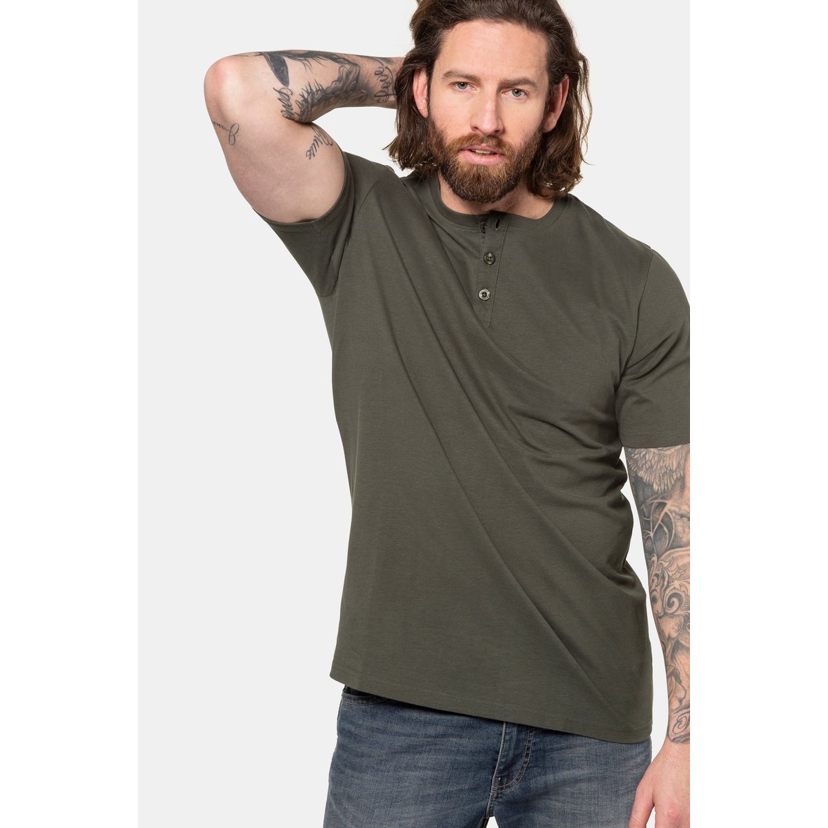 T-shirt Henley olive foncé, JP1880