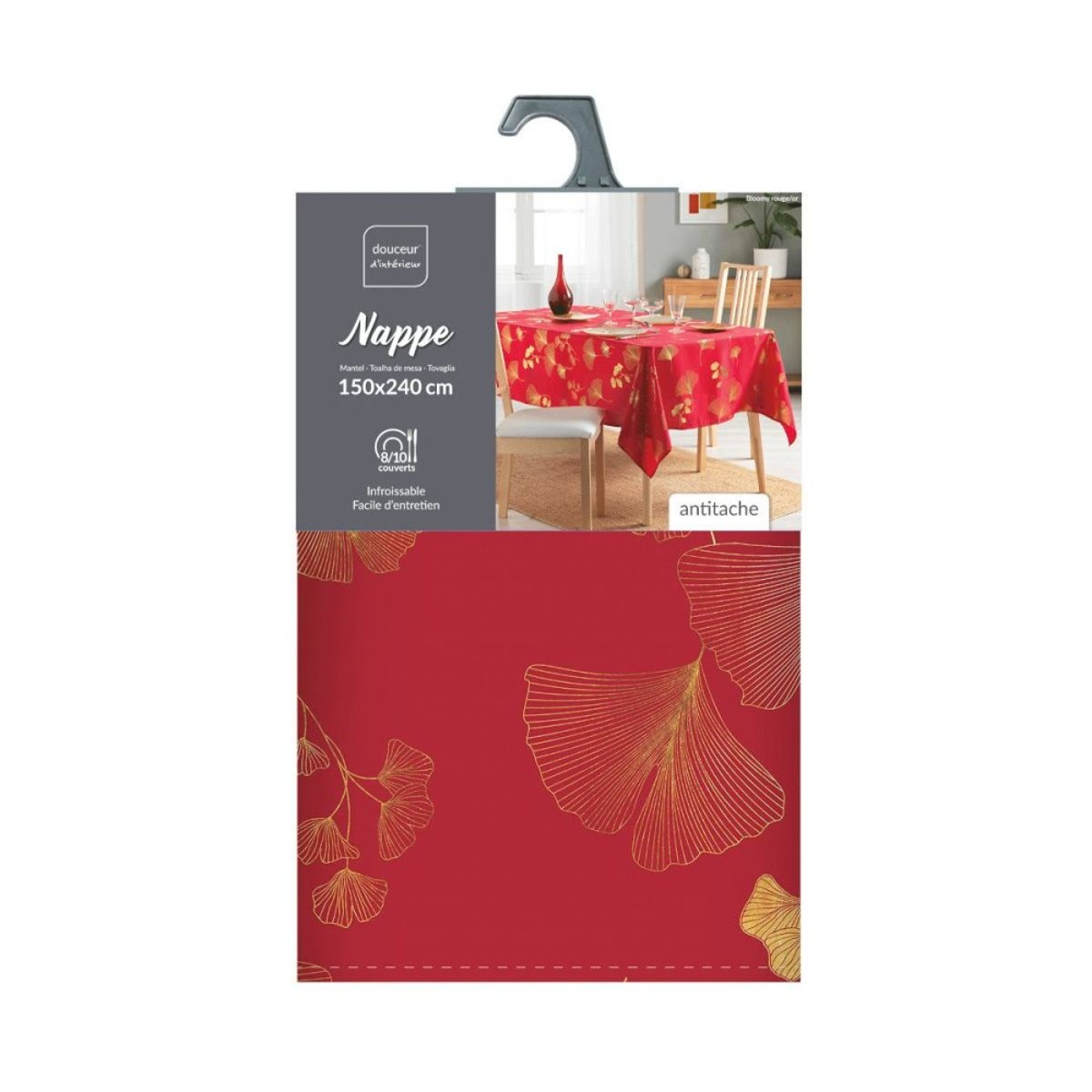 Nappe Rectangulaire 150x240 Antitache Imprimé Rouge Et Doré rouge, DECORATIE