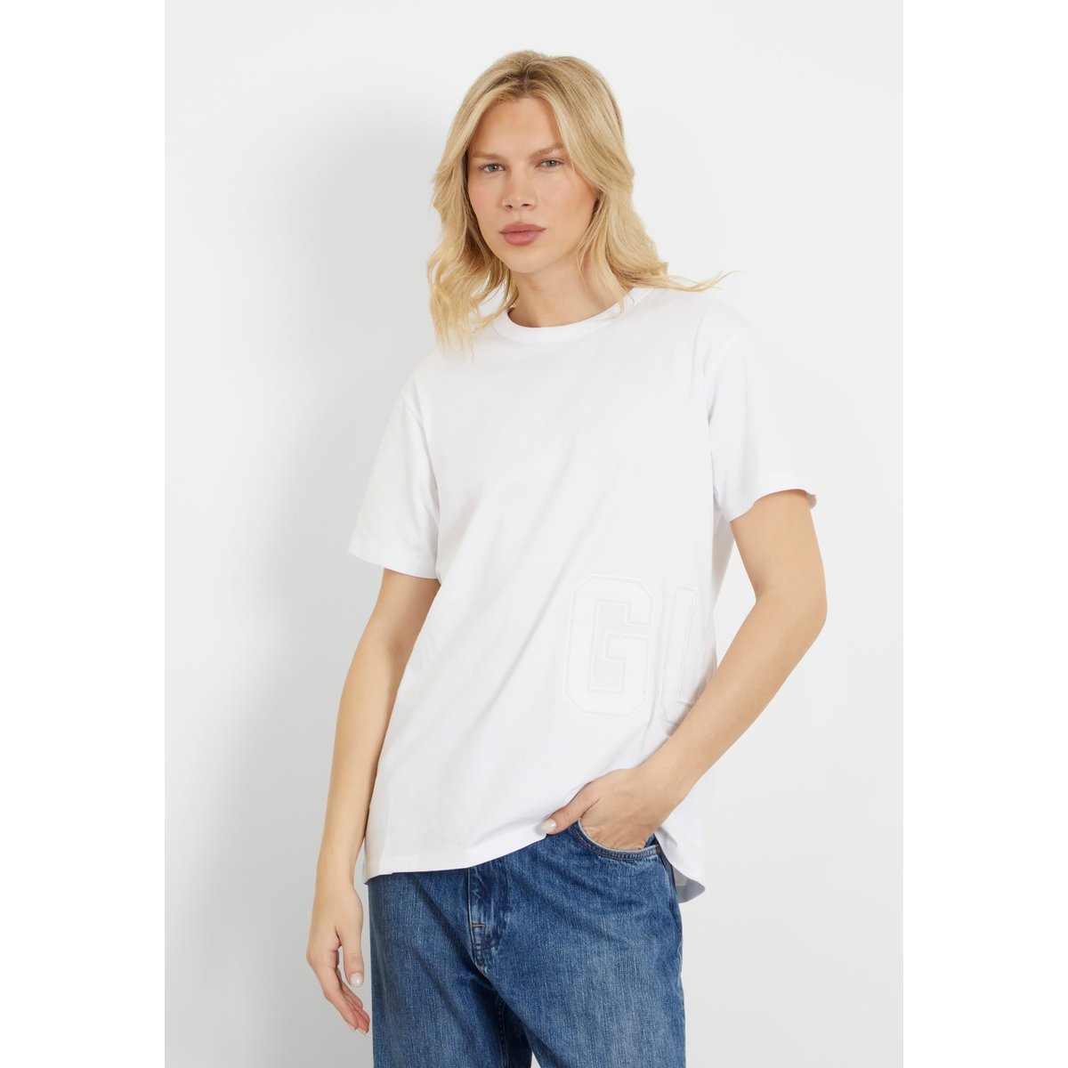 T-Shirt Écusson Logo Frontal blanc, GUESS