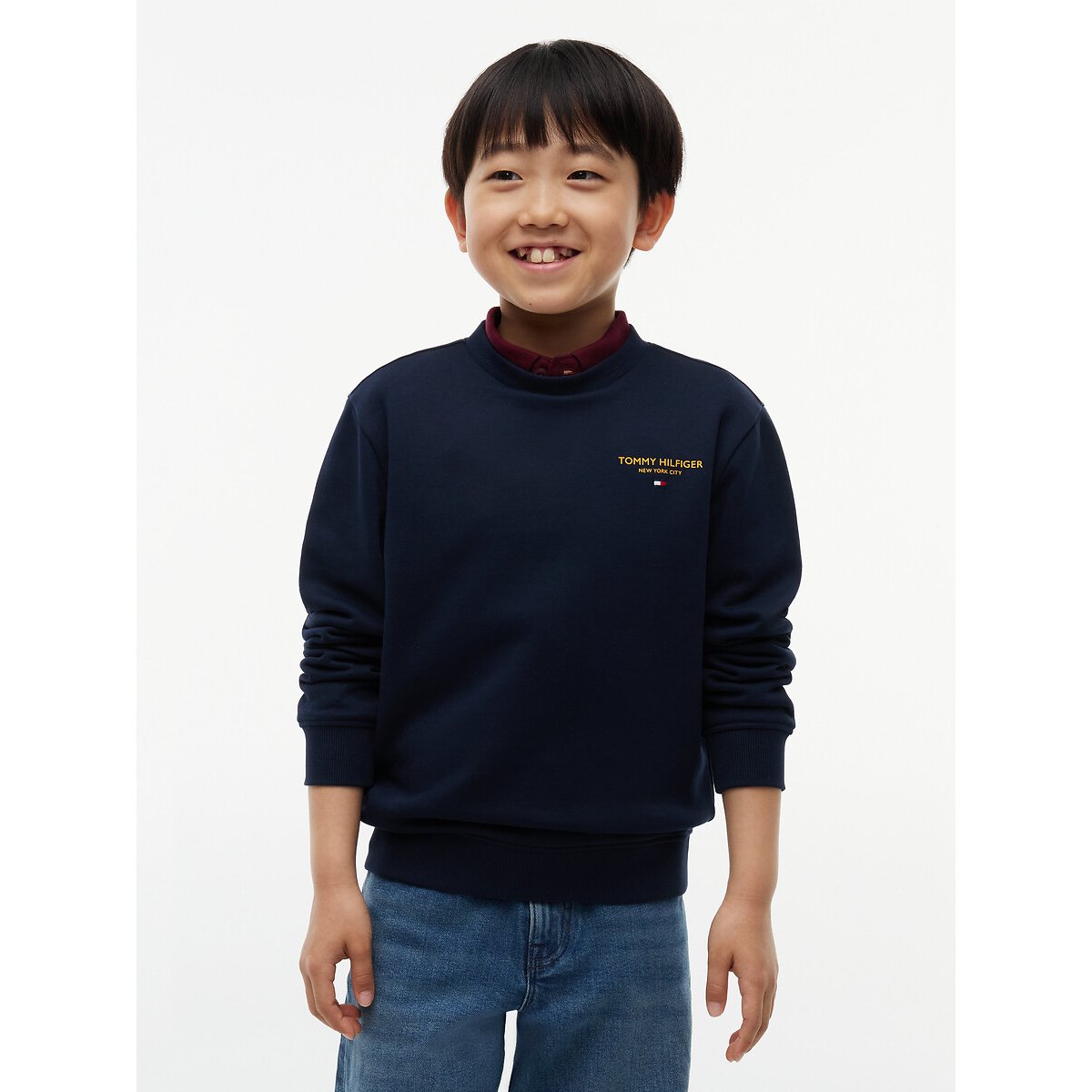 Sweat col rond en molleton bleu marine, TOMMY HILFIGER