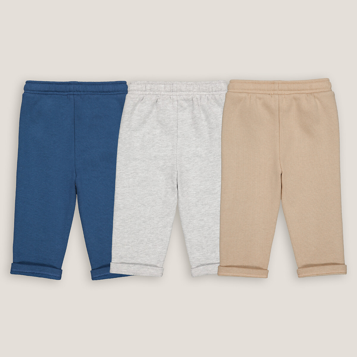 Lot de 3 pantalons de jogging en molleton beige + bleu + gris, LA REDOUTE COLLECTIONS
