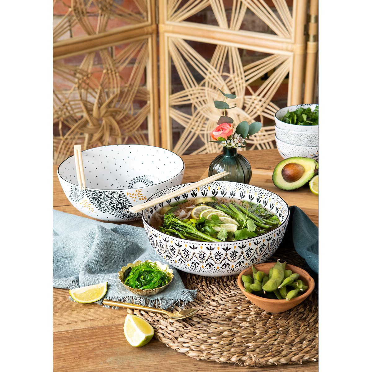 Set of 2 Artisanne Noir Large Bowls white, SARA MILLER