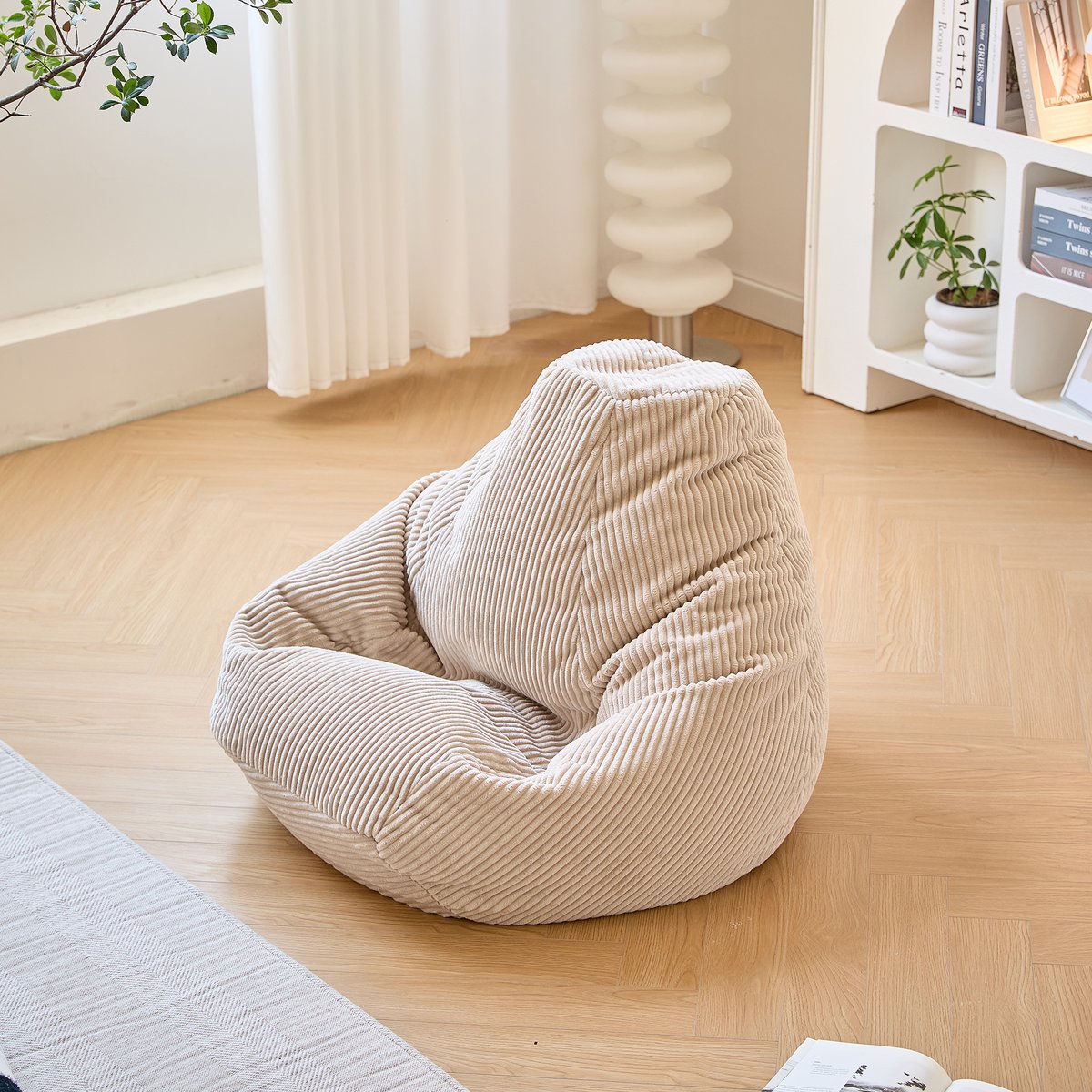 Pouf de salon, velours côtelé, GRANA beige, NORDLYS
