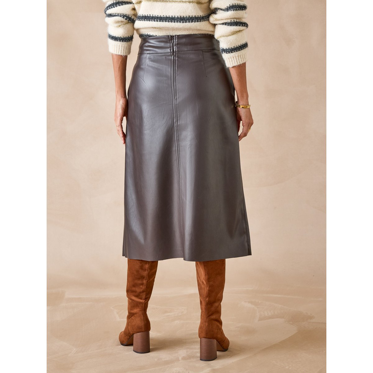 Jupe imitation cuir chocolat, DAXON