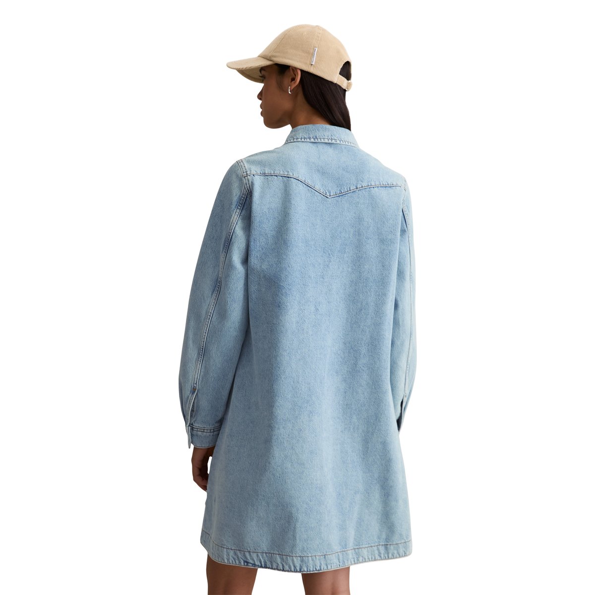 Robe courte en jean flare en denim rigide bleu clair, MARC O’POLO DENIM