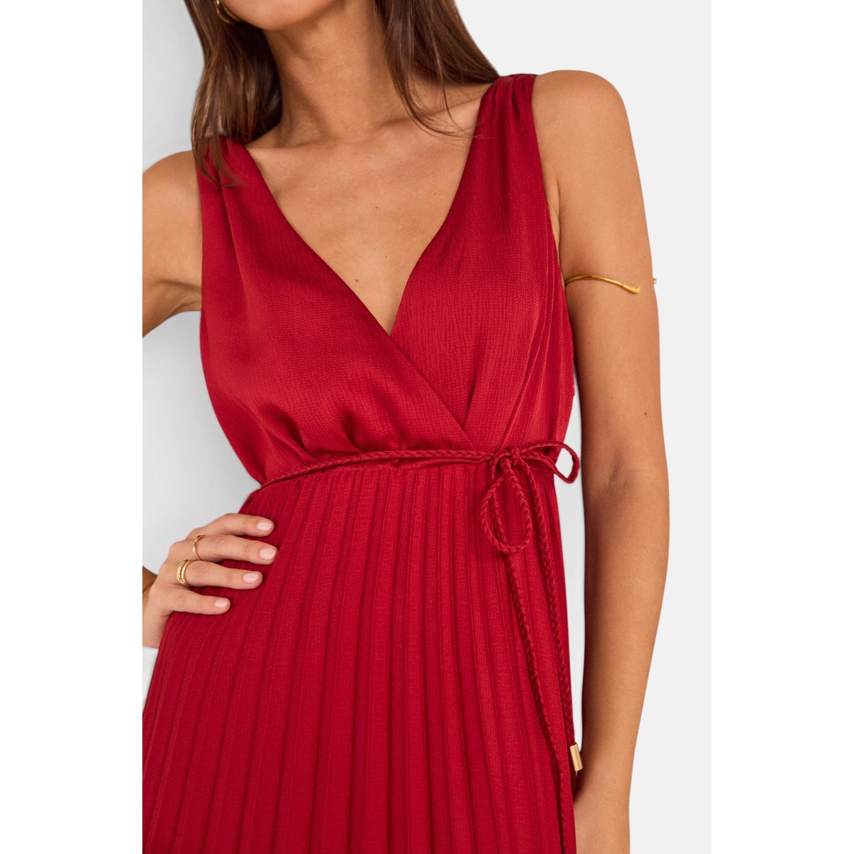 Robe plissée sans manche PLUME rouge, Maison 123