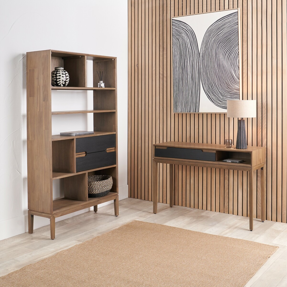 Giano Acacia Wood Console Table black/natural, ÉDITÉ