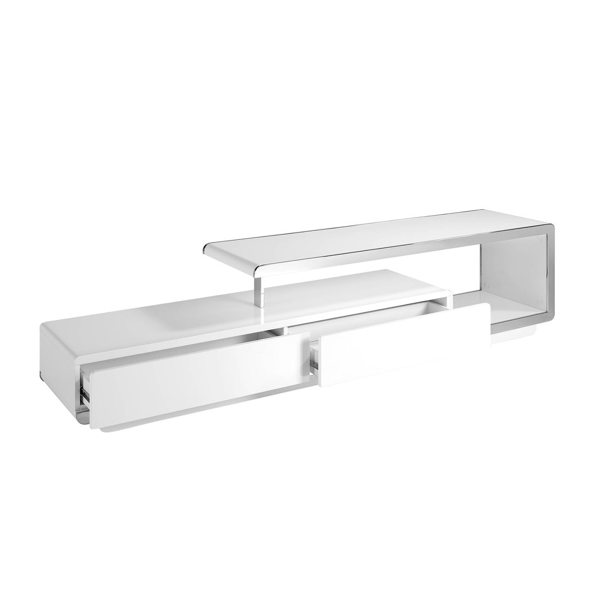Meuble TV en bois blanc avec base en acier chromé et base en acier chromé blanc, ANGEL CERDA