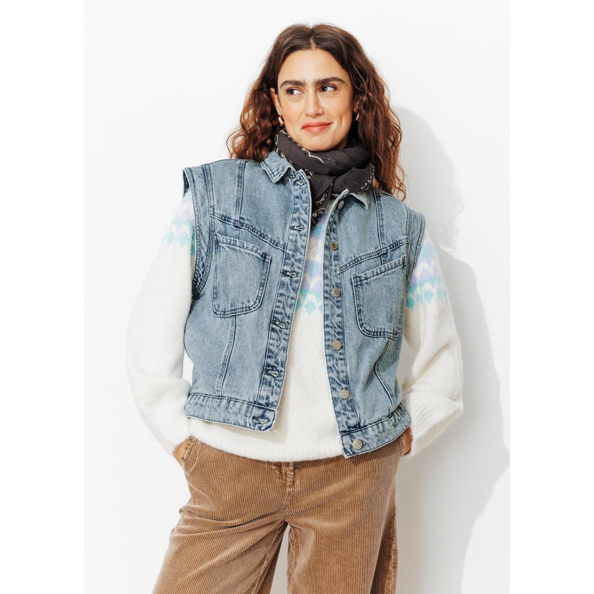 Veste jean sans manches LEONIE jean clair, PROMOD