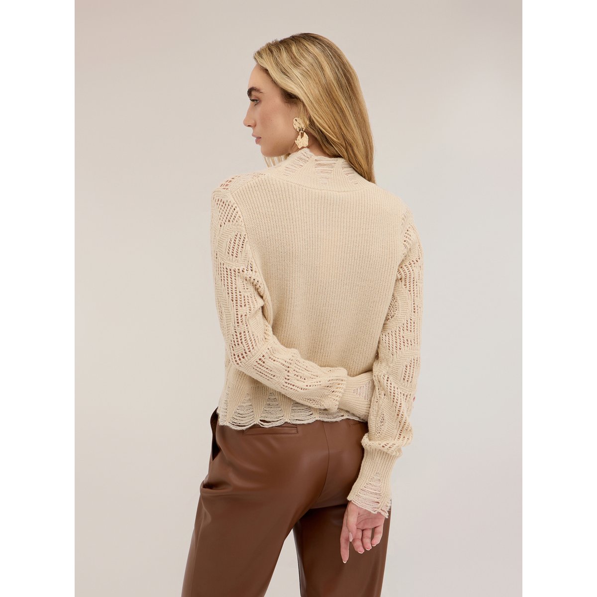 Col roulé effet dentelle beige, MOTIVI
