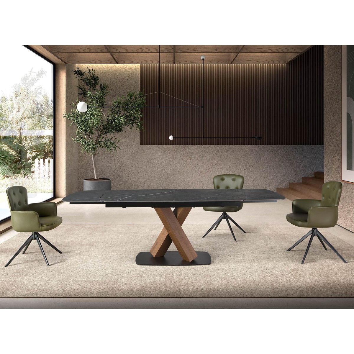 Chaise pivotante en simili cuir vert foncé | noir, ANGEL CERDA