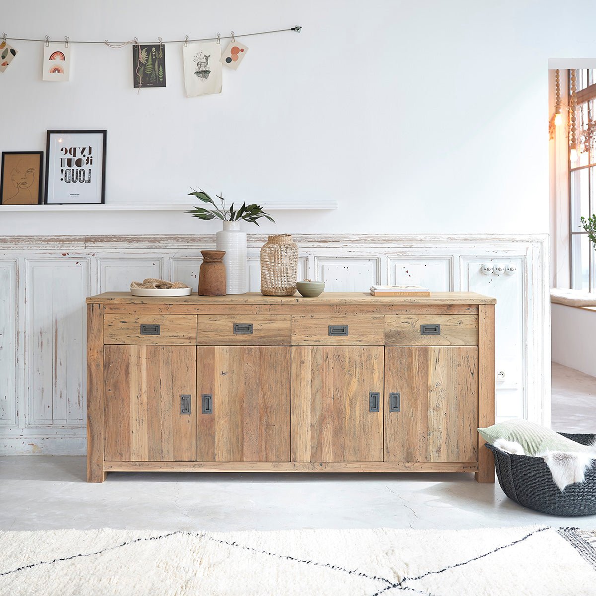 Buffet en bois de teck recyclé 200 cm CARGO naturel, BERAH GETAH
