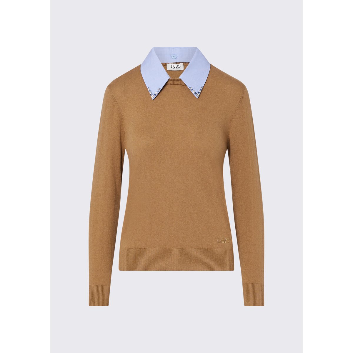 Pull avec détail en popeline beige, LIU JO
