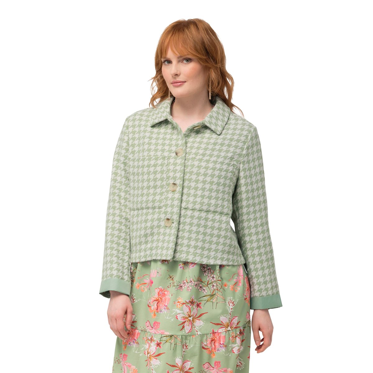 Veste à motif pied-de-poule, col chemise blanc neige, ULLA POPKEN