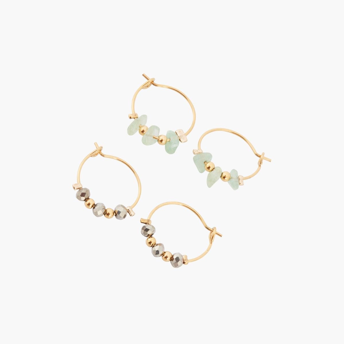 Set de 2 mini créoles acier inoxydable pierres d'Aventurine vert, BALABOOSTE