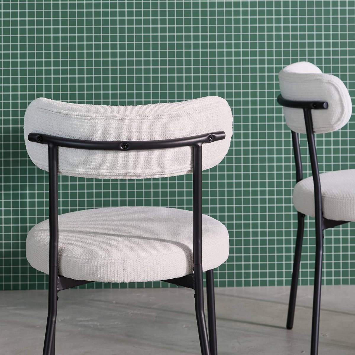 Chaise métal et tissu chenille (lot de 2) LIVIA blanc, SWEEEK