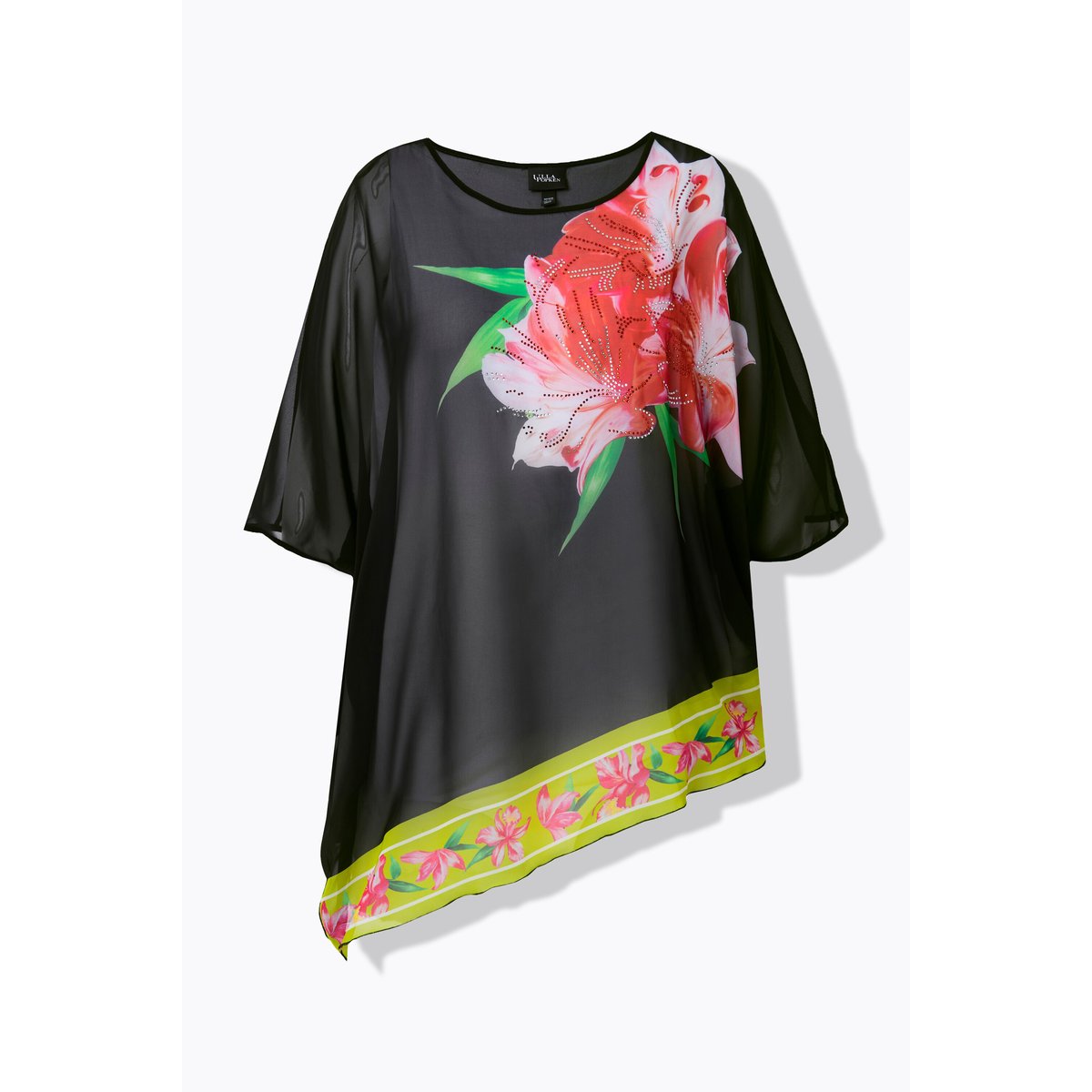 Blouse en mousseline doublée noir, ULLA POPKEN