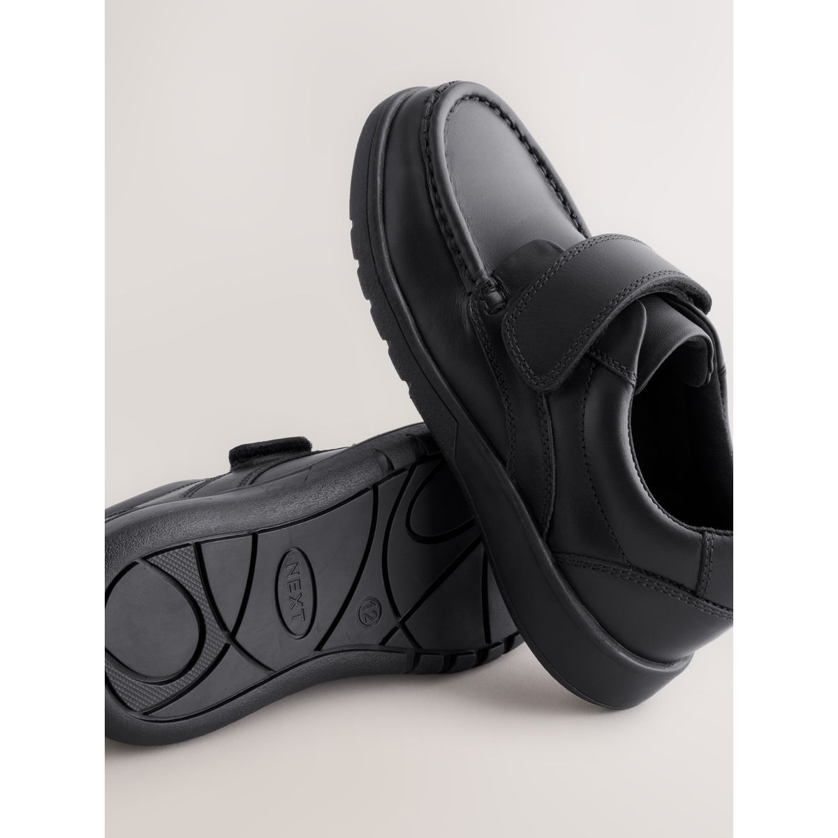 Chaussures en cuir à fermeture scratch noir, NEXT