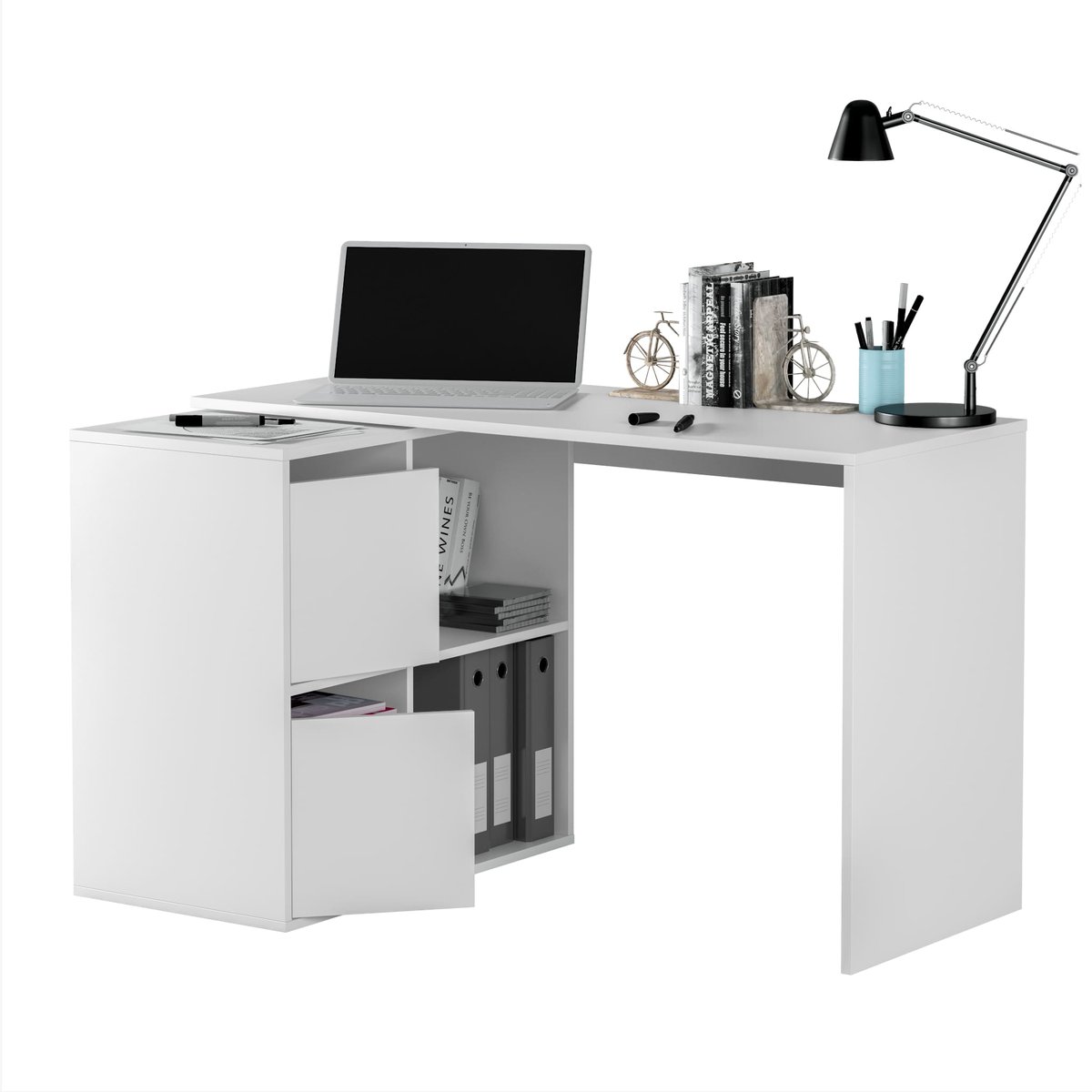Bureau multiposition avec rangements blanc, TERRE DE NUIT