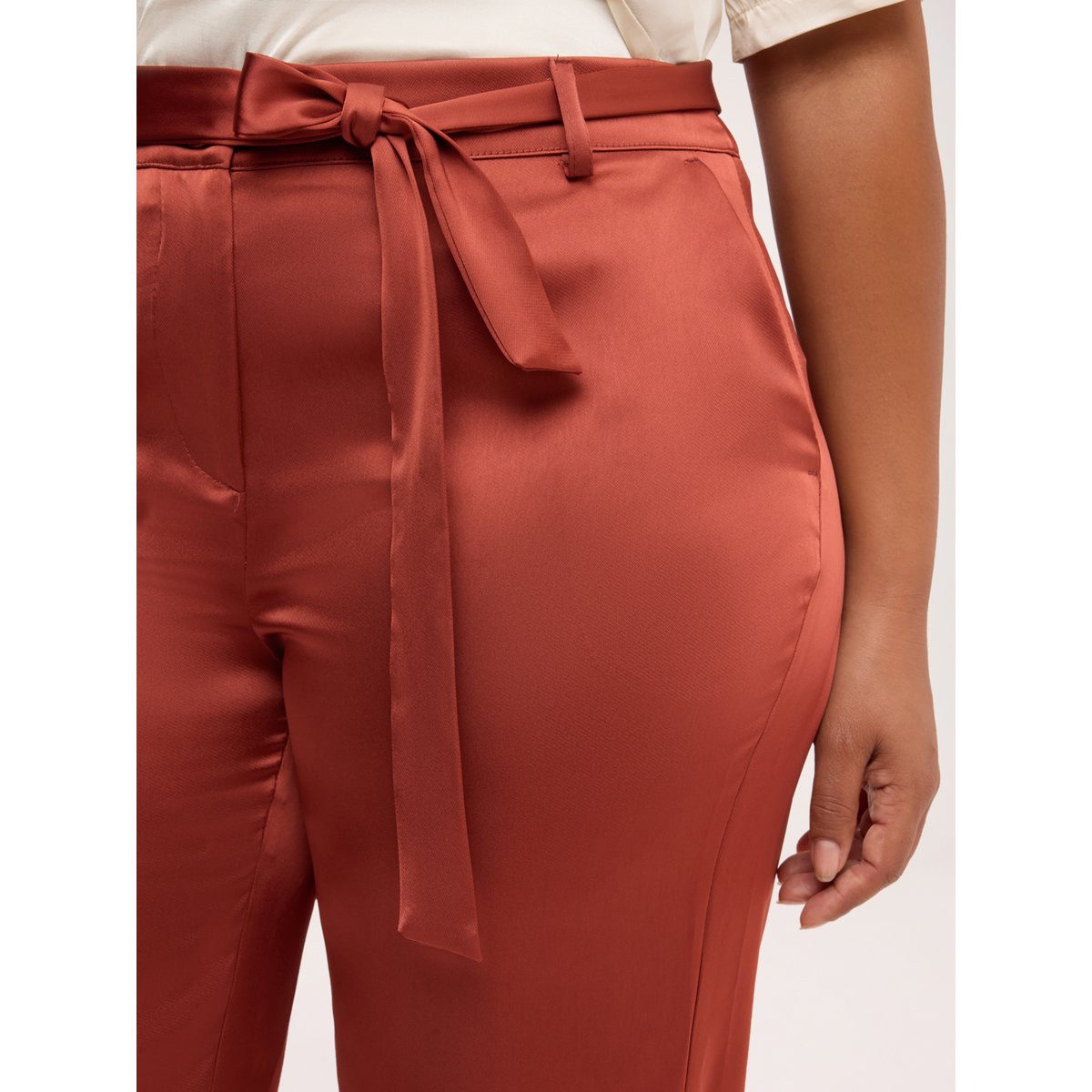 Pantalon en satin avec ceinture marron, FIORELLA RUBINO