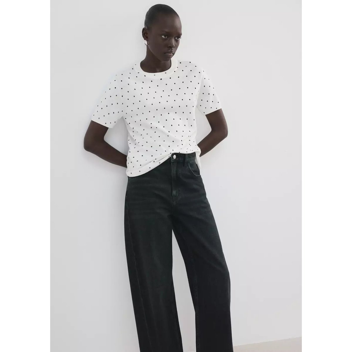 Pull-over maille pois blanc cassé, MANGO