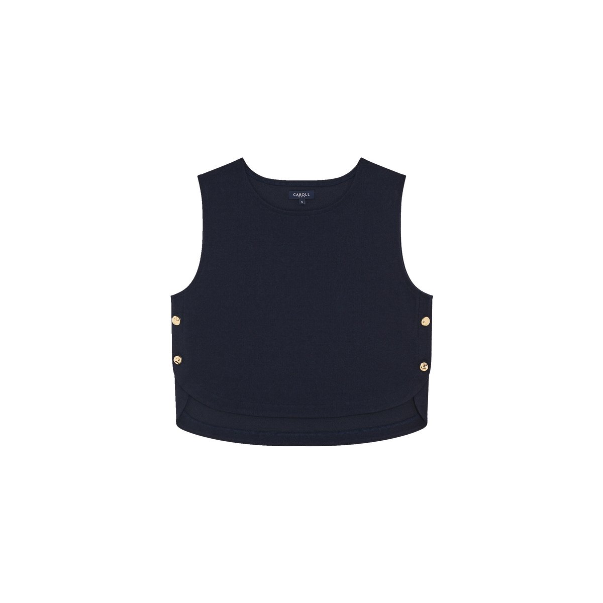 T-shirt droit col rond en laine TINDI bleu marine, CAROLL