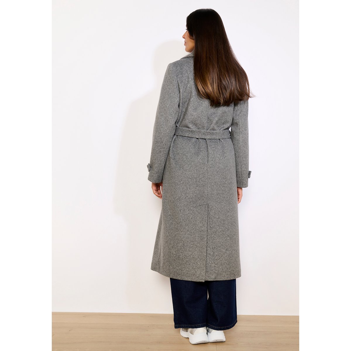 Manteau long croisé ceinturé gris, LOLALIZA