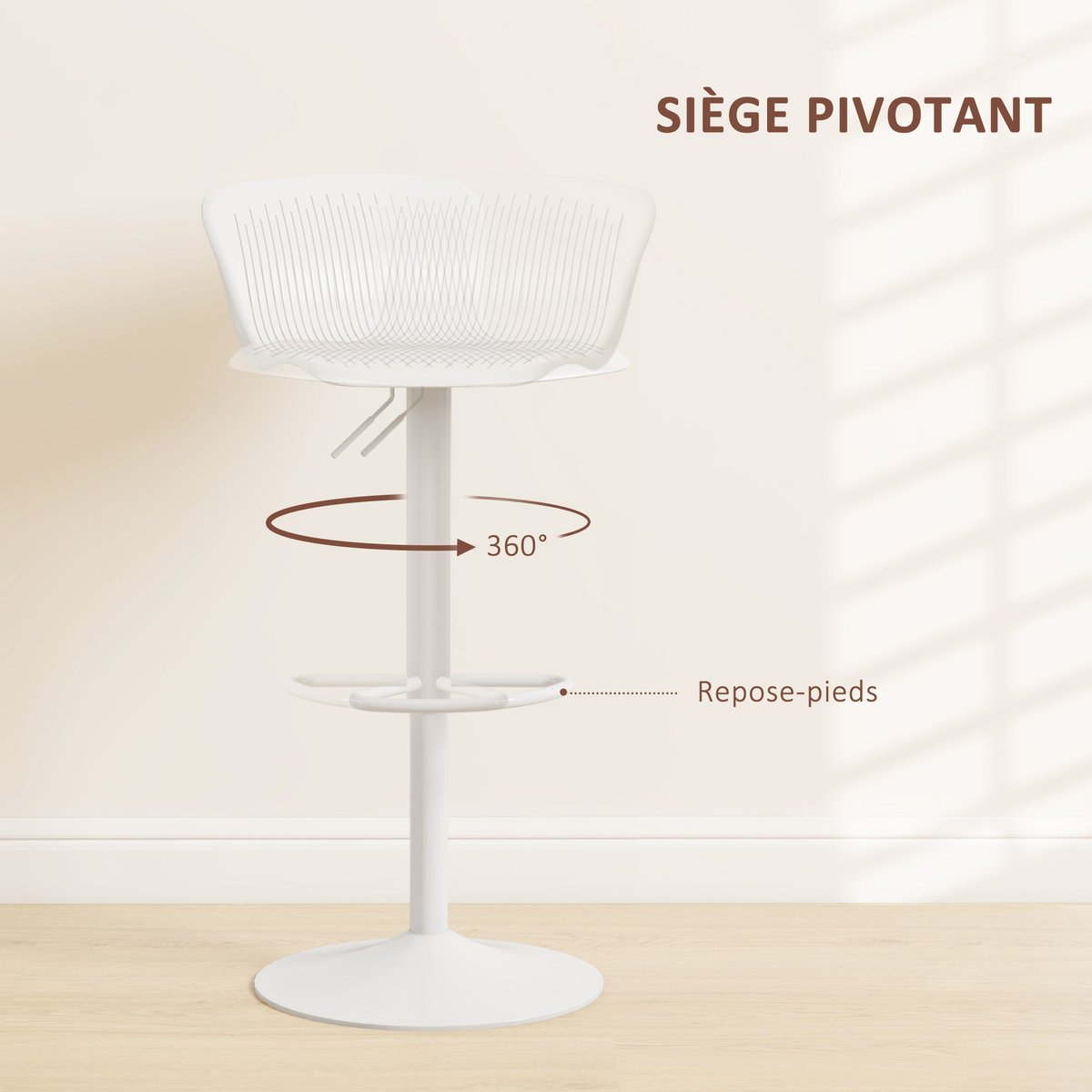 Tabouret de bar Polypropylène Blanc blanc, HOMCOM