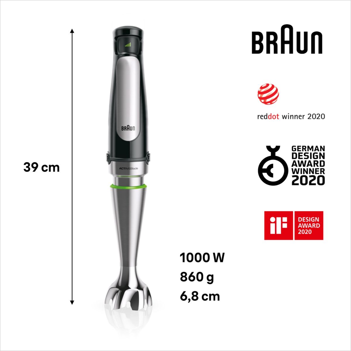 Mixeur MQ7026X MultiQuick 7 gris et noir 2 accessoires inox/noir, BRAUN