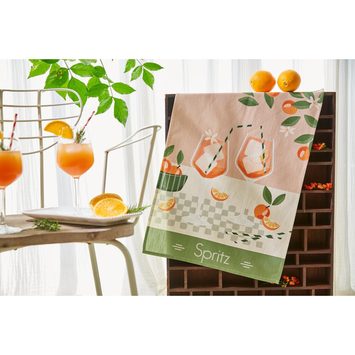 Torchon imprimé en coton et lin SPRITZ rose, COUCKE