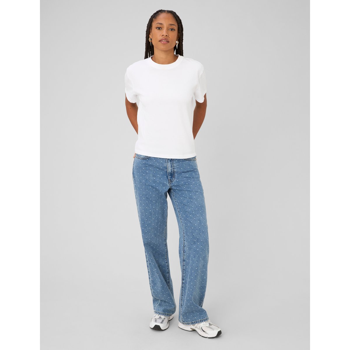 Jean straight brodé pois bleu moyen, BZB