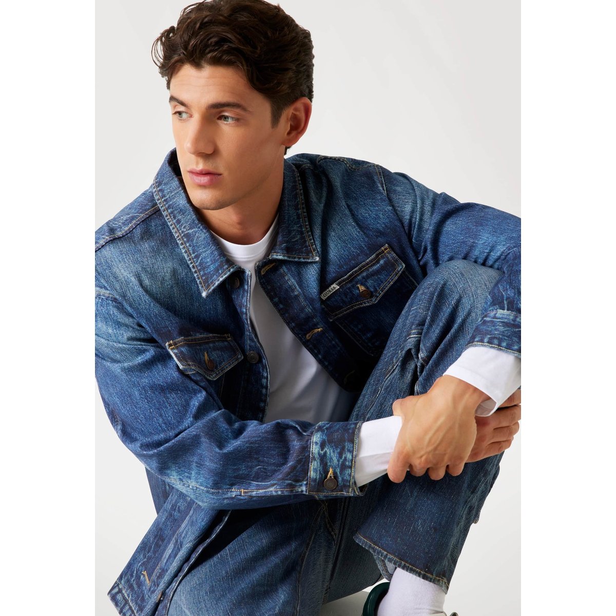 Veste Stretch Imprimé Denim bleu, GUESS