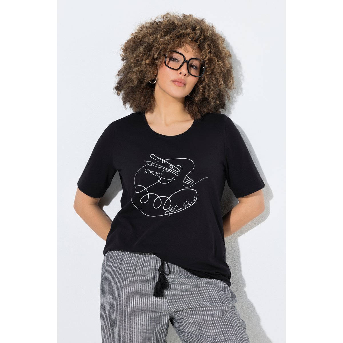 T-shirt motif imprimé, coupe Classic Fit noir, ULLA POPKEN