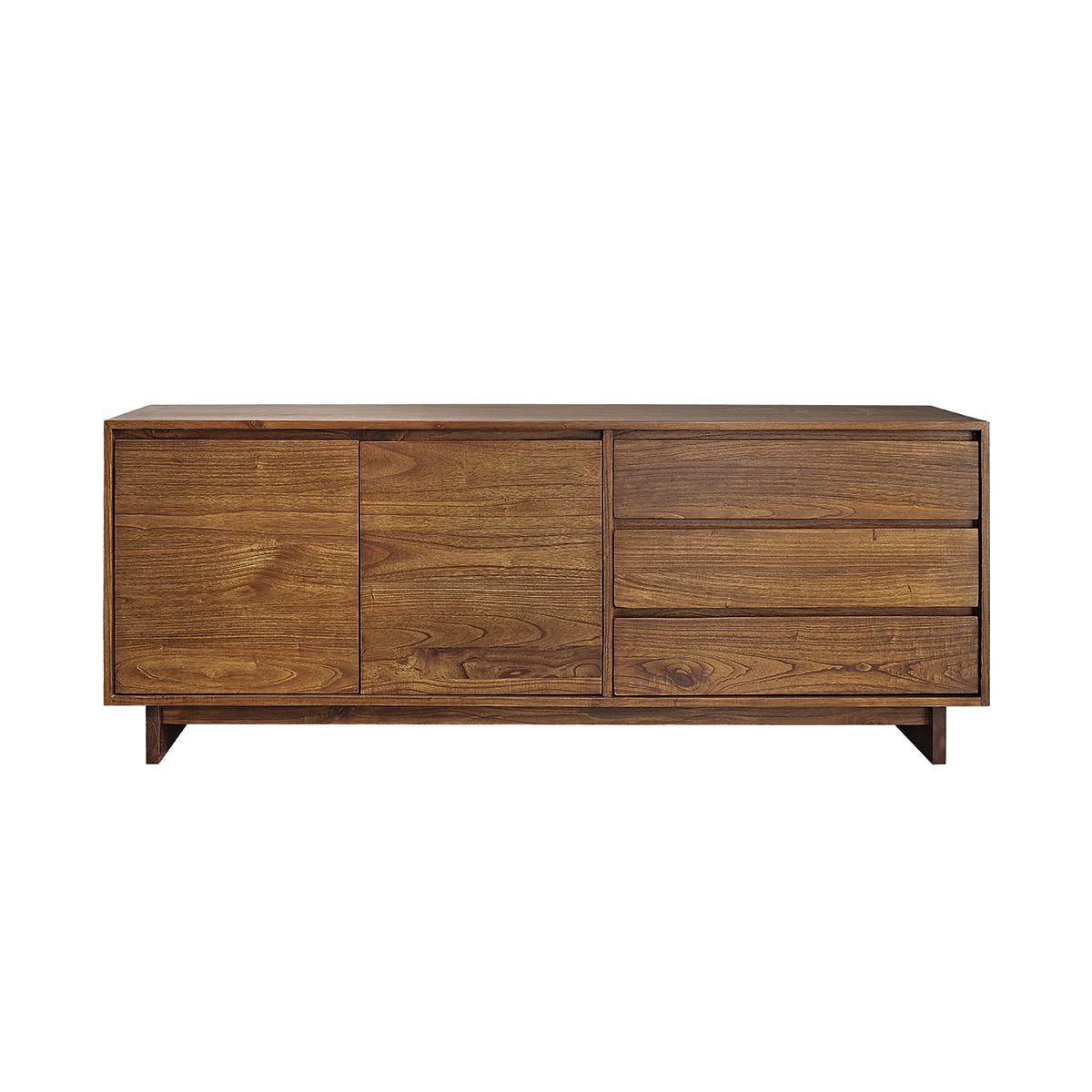 Buffet en bois massif 180 cm 2 portes 3 tiroirs MILO marron, BERAH GETAH