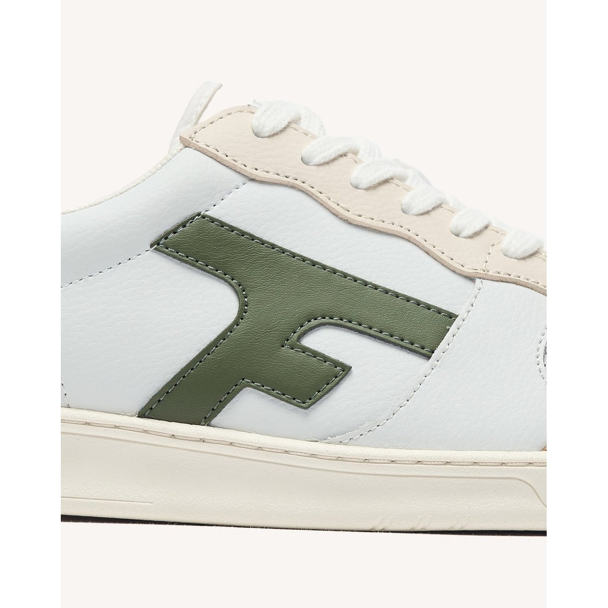 Baskets basses cuir suede HAZEL blanc et beige et kaki, FAGUO