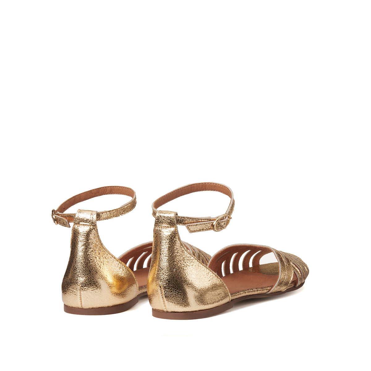 Sandales bride cheville, talon plat cuir métallisé doré, LA REDOUTE COLLECTIONS