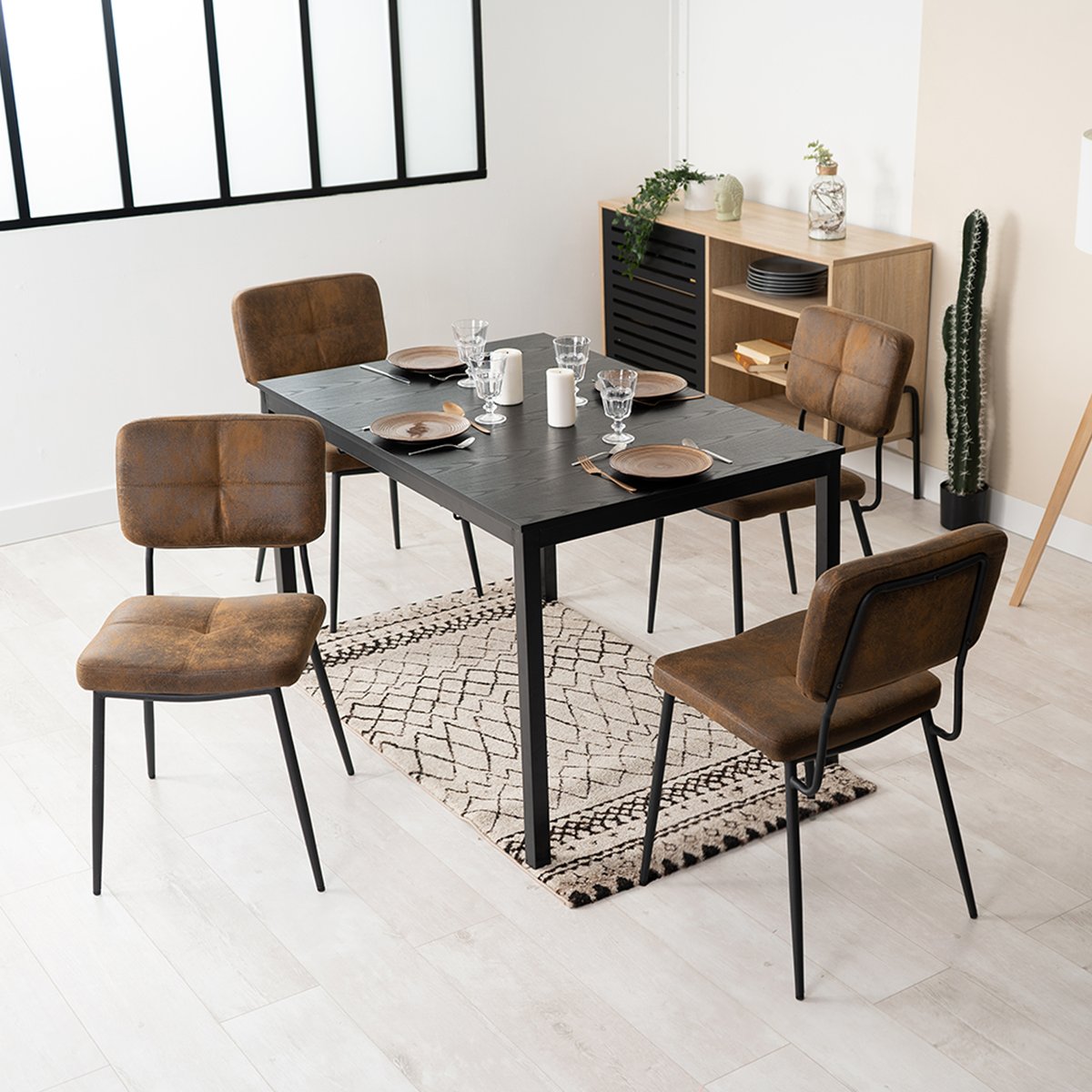 Ensemble de table à manger extensible à allonge avec 4 chaises, BARI4PCSSET marron, MEUBLES COSY