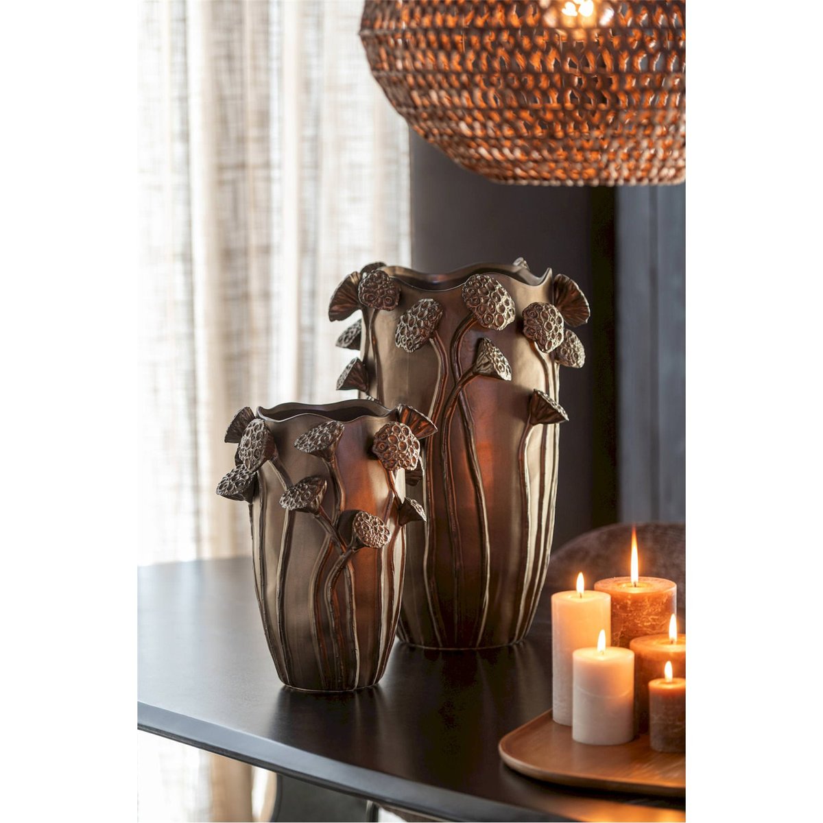 Vase en poterie forme organique effet lotus cuivre patiné effet lotus, RECOLLECTION