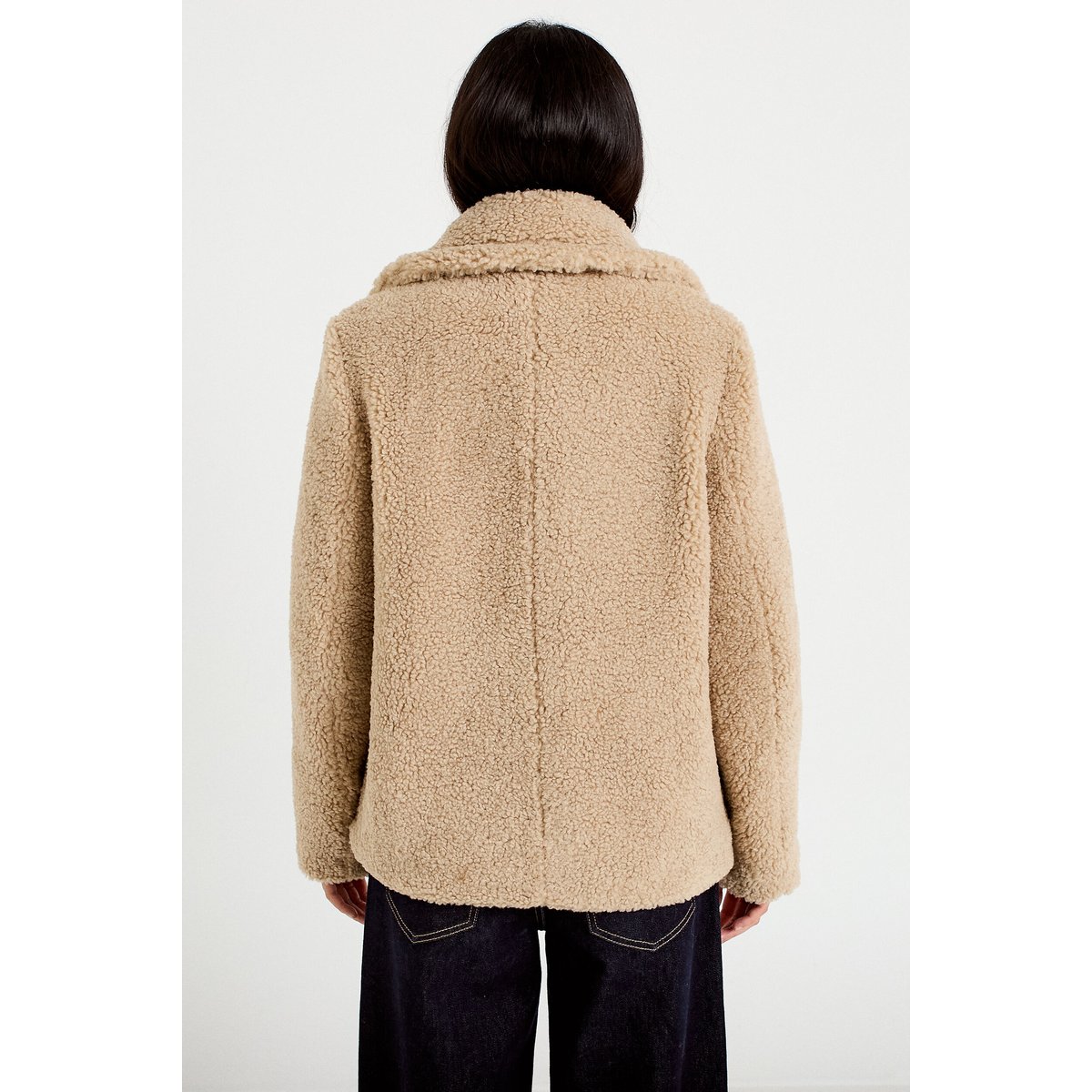 Manteau droit bouclettes col tailleur beige, CACHE CACHE